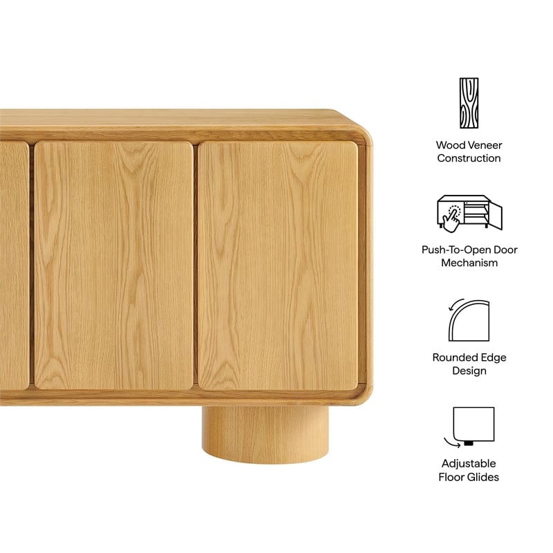 Lumo 4-Door Curved Wood Accent Cabinet in Oak