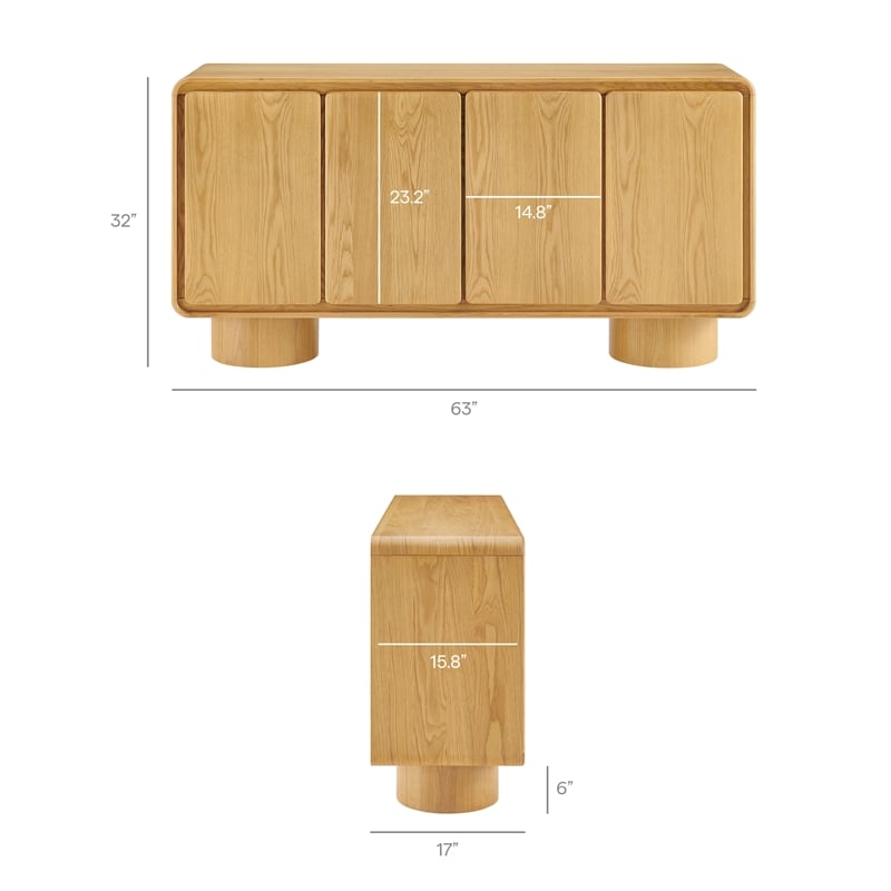 Lumo 4-Door Curved Wood Accent Cabinet in Oak