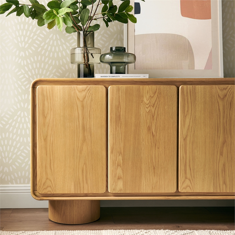 Lumo 4-Door Curved Wood Accent Cabinet in Oak