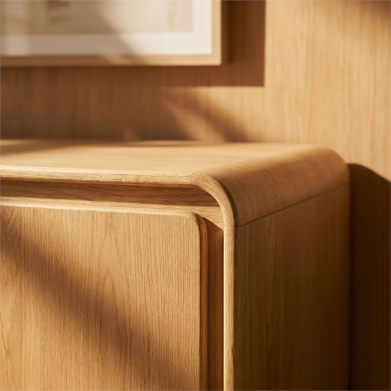 Lumo 4-Door Curved Wood Accent Cabinet in Oak