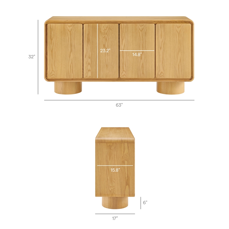 Lumo 4-Door Curved Wood Accent Cabinet in Oak