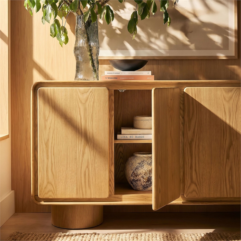 Lumo 4-Door Curved Wood Accent Cabinet in Oak
