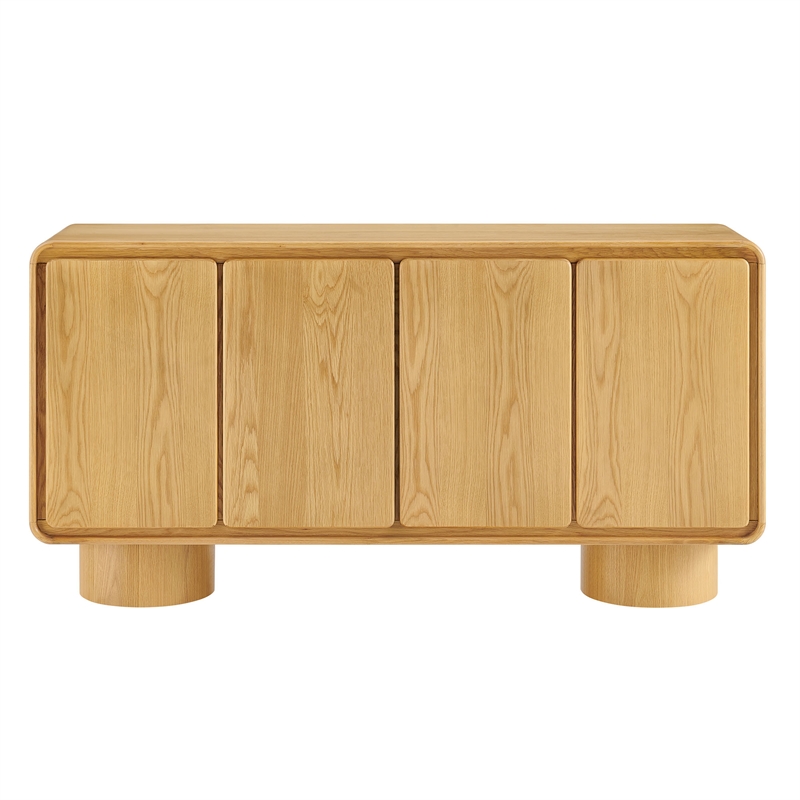 Lumo 4-Door Curved Wood Accent Cabinet in Oak