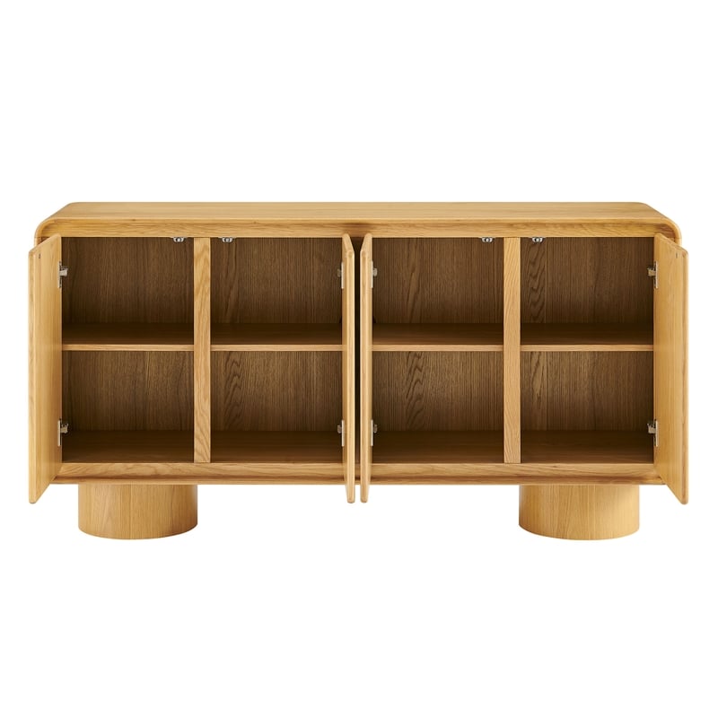 Lumo 4-Door Curved Wood Accent Cabinet in Oak