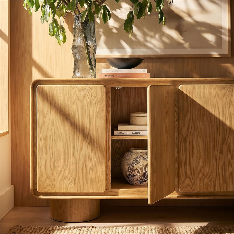 Lumo 4-Door Curved Wood Accent Cabinet in Oak