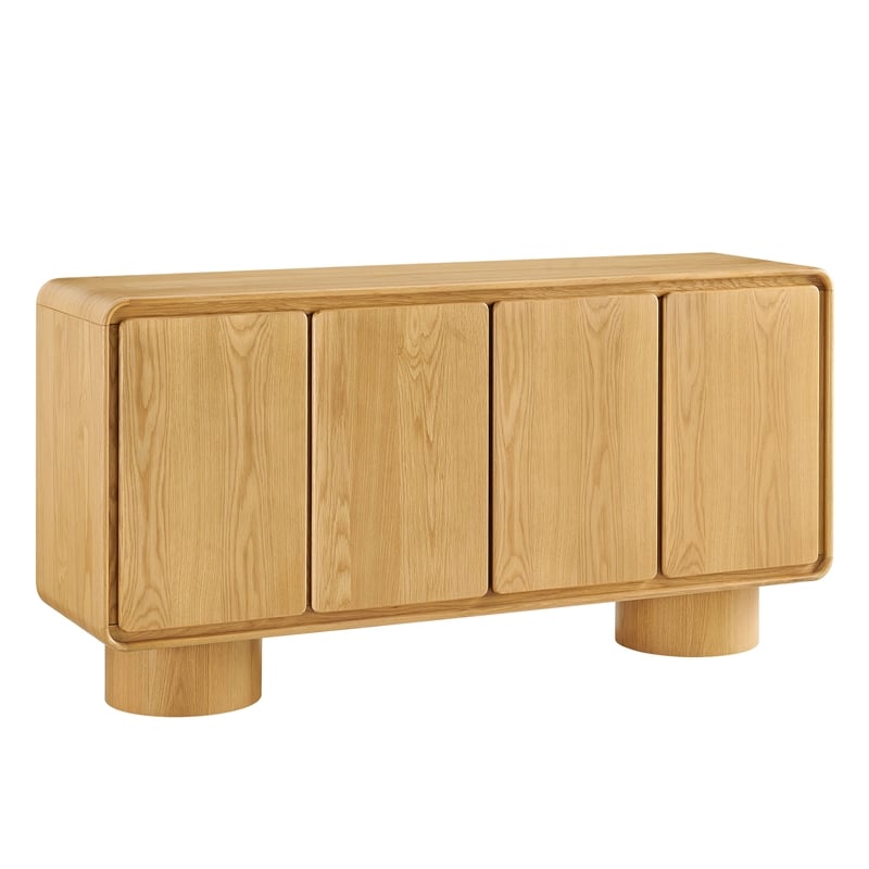 Lumo 4-Door Curved Wood Accent Cabinet in Oak