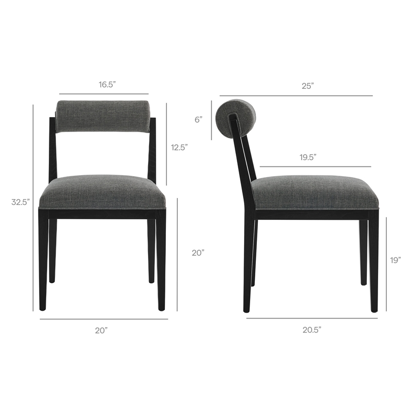 Kai Fabric Dining Chair Set of 2 in Charcoal