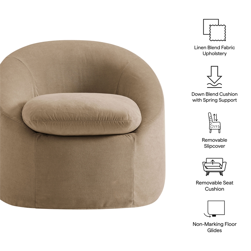 Sadie Slipcovered Linen-Blend Round Accent Chair in Almond