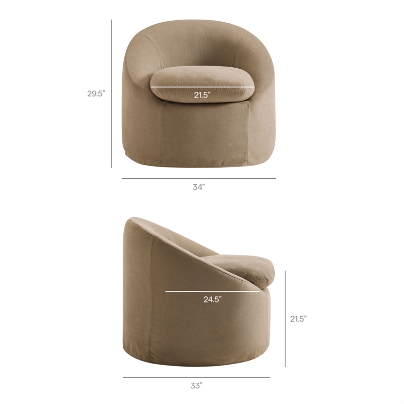 Sadie Slipcovered Linen-Blend Round Accent Chair in Almond