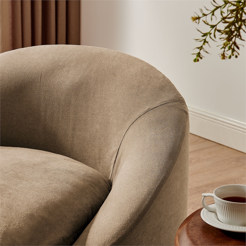 Sadie Slipcovered Linen-Blend Round Accent Chair in Almond