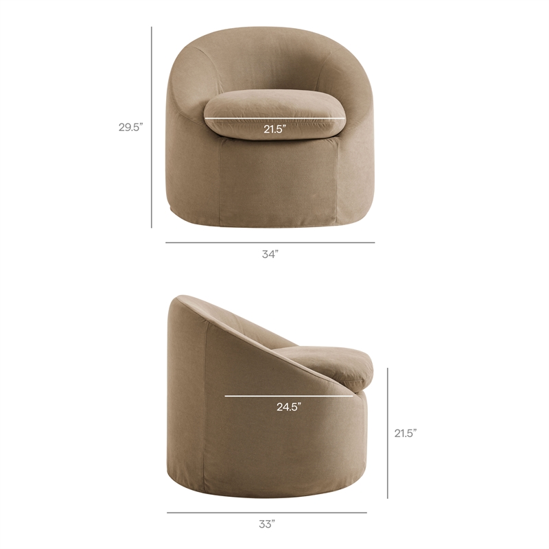 Sadie Slipcovered Linen-Blend Round Accent Chair in Almond