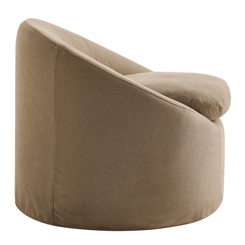Sadie Slipcovered Linen-Blend Round Accent Chair in Almond