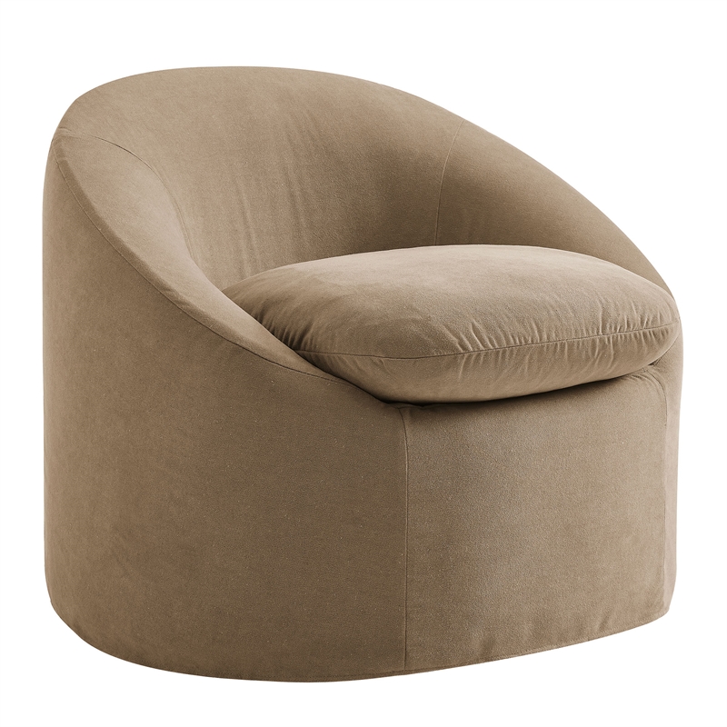 Sadie Slipcovered Linen-Blend Round Accent Chair in Almond