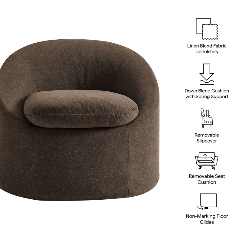 Sadie Slipcovered Linen-Blend Round Accent Chair in Cocoa