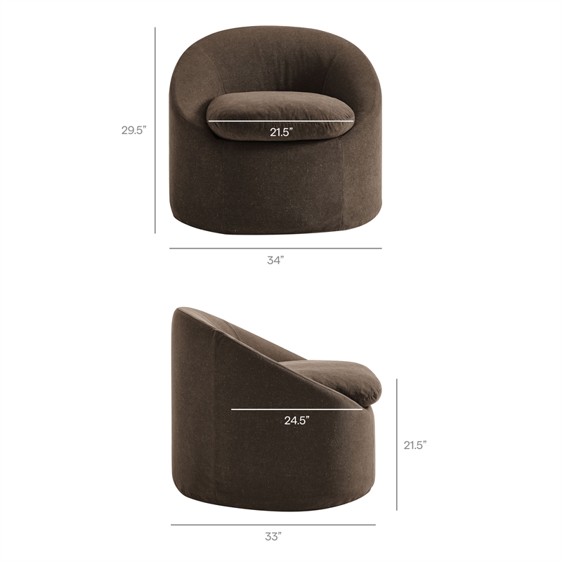 Sadie Slipcovered Linen-Blend Round Accent Chair in Cocoa