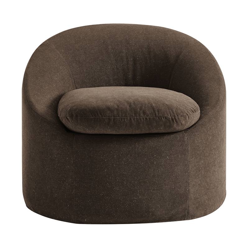 Sadie Slipcovered Linen-Blend Round Accent Chair in Cocoa