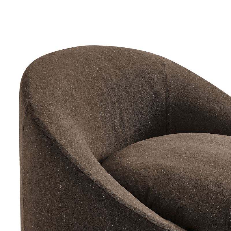 Sadie Slipcovered Linen-Blend Round Accent Chair in Cocoa