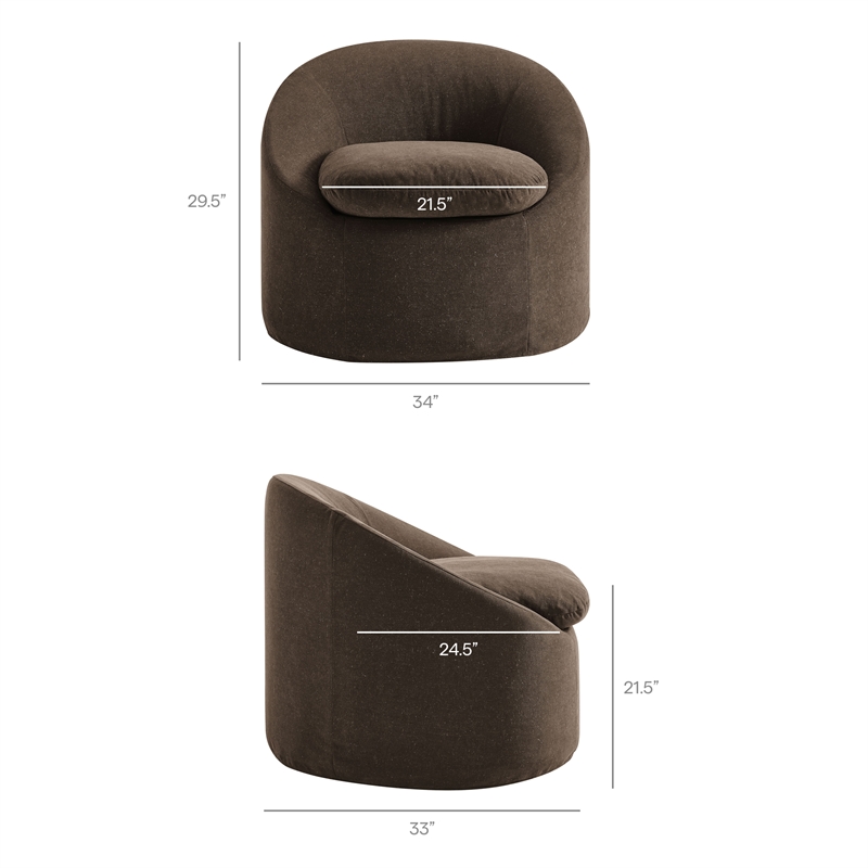 Sadie Slipcovered Linen-Blend Round Accent Chair in Cocoa