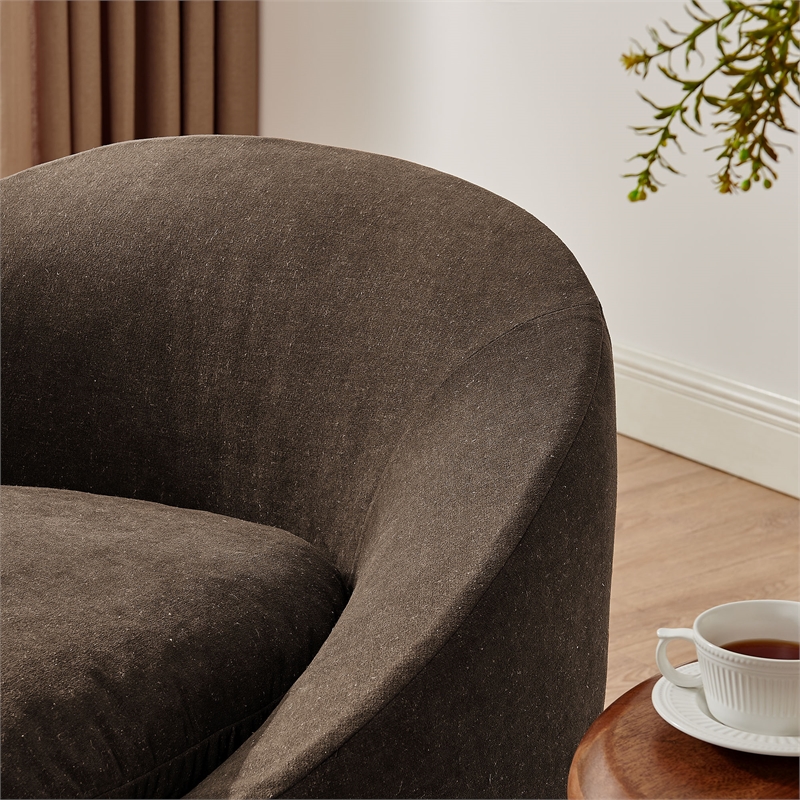 Sadie Slipcovered Linen-Blend Round Accent Chair in Cocoa