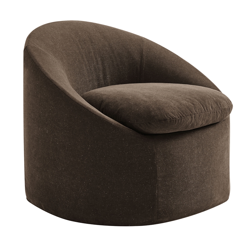 Sadie Slipcovered Linen-Blend Round Accent Chair in Cocoa
