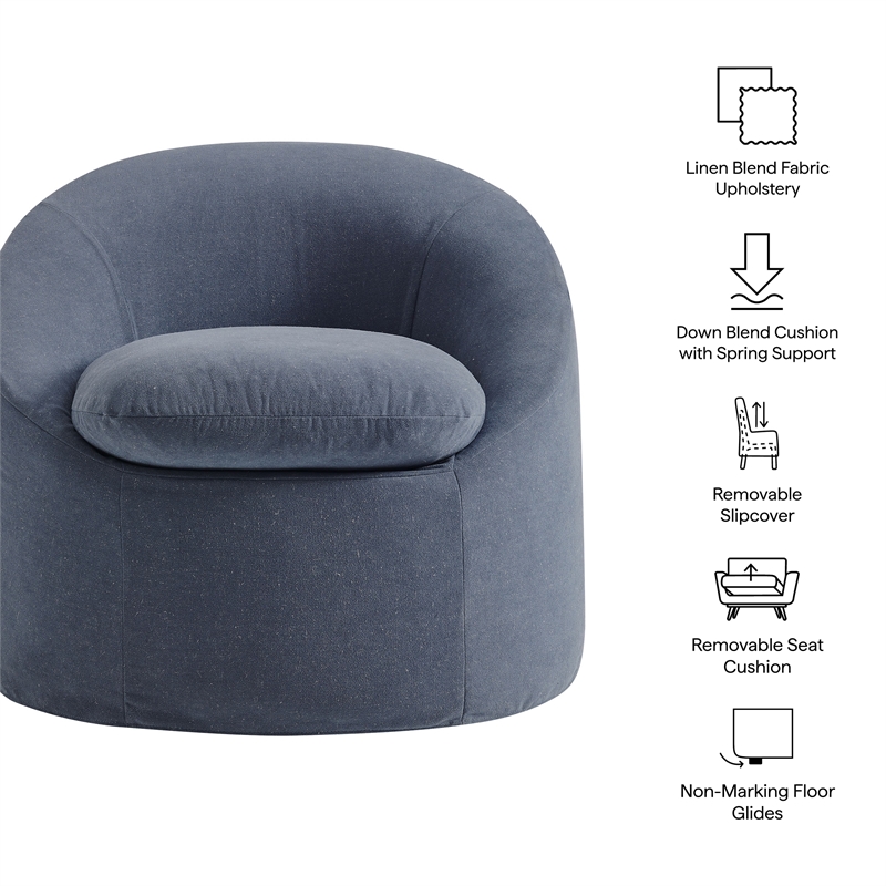 Sadie Slipcovered Linen-Blend Round Accent Chair in Denim