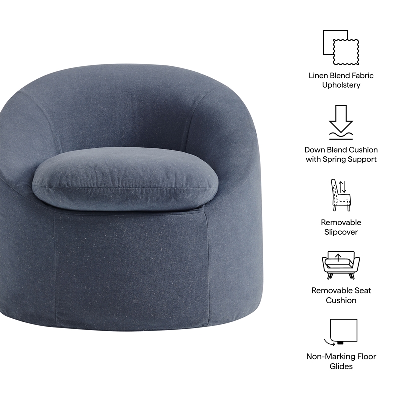 Sadie Slipcovered Linen-Blend Round Accent Chair in Denim