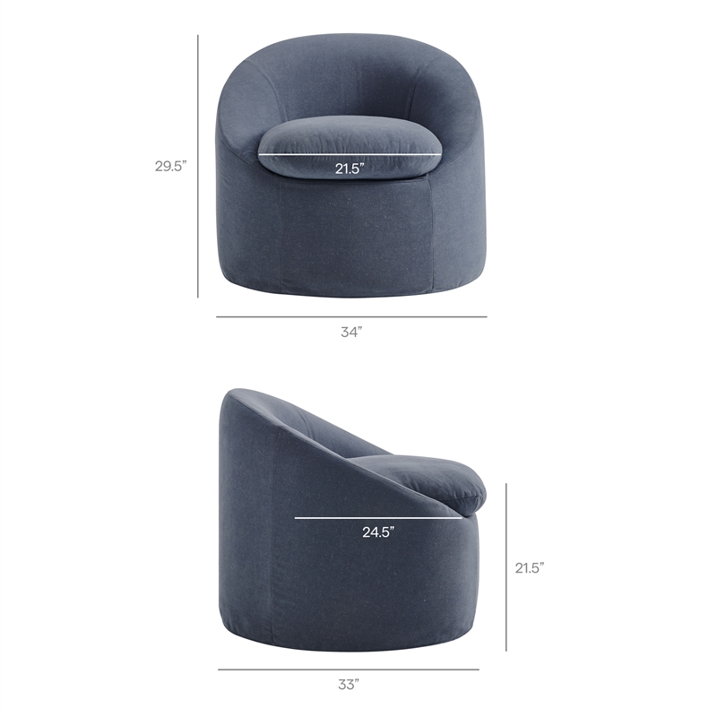 Sadie Slipcovered Linen-Blend Round Accent Chair in Denim