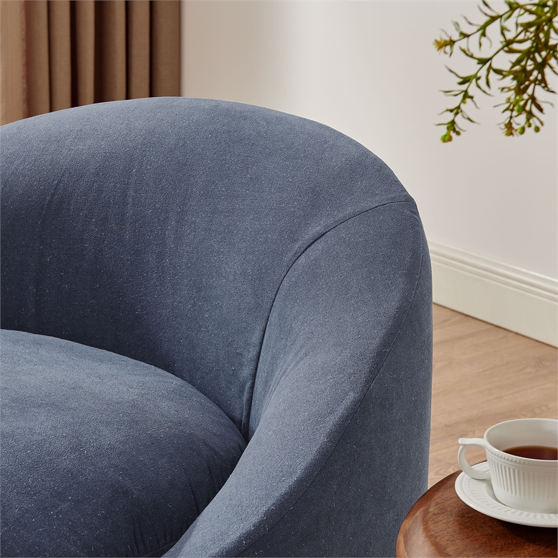 Sadie Slipcovered Linen-Blend Round Accent Chair in Denim