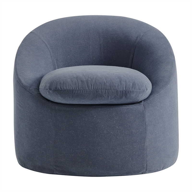 Sadie Slipcovered Linen-Blend Round Accent Chair in Denim