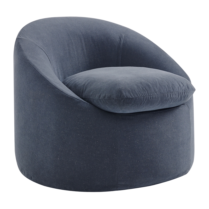 Sadie Slipcovered Linen-Blend Round Accent Chair in Denim