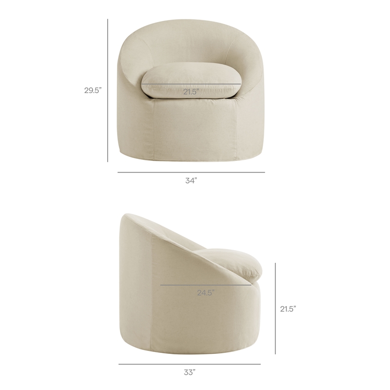 Sadie Slipcovered Linen-Blend Round Accent Chair in Linen