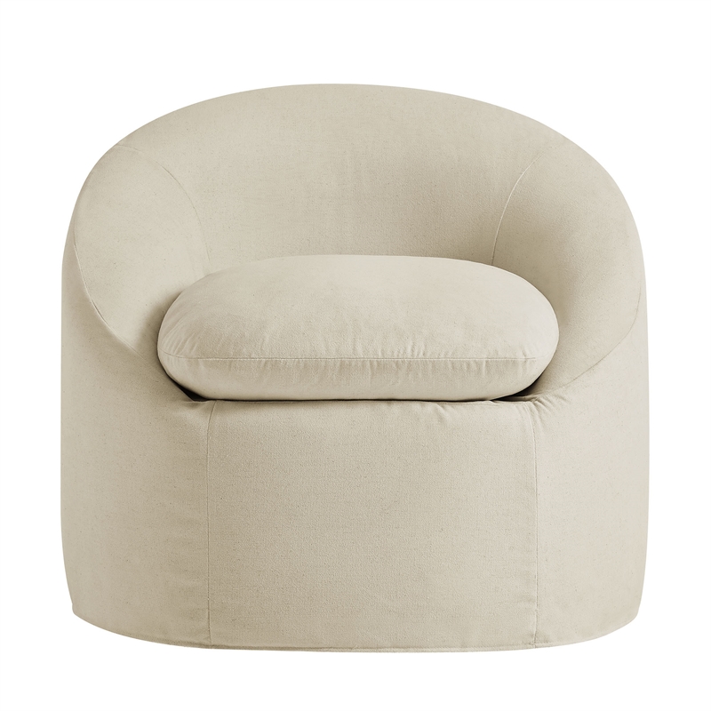 Sadie Slipcovered Linen-Blend Round Accent Chair in Linen