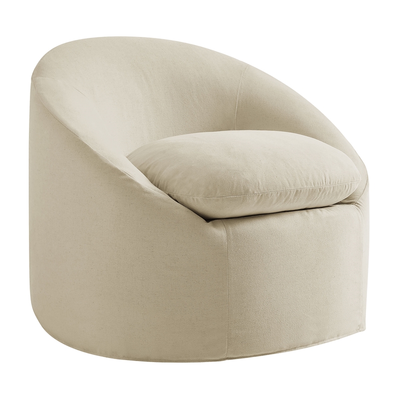 Sadie Slipcovered Linen-Blend Round Accent Chair in Linen
