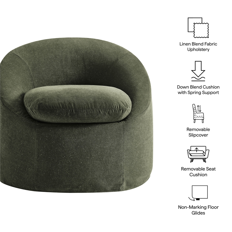 Sadie Slipcovered Linen-Blend Round Accent Chair in Sage
