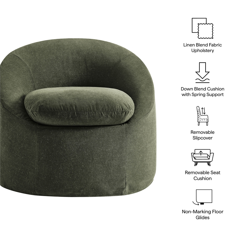 Sadie Slipcovered Linen-Blend Round Accent Chair in Sage
