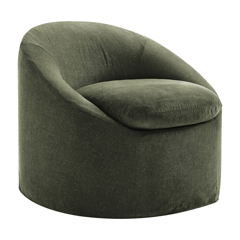 Sadie Slipcovered Linen-Blend Round Accent Chair in Sage