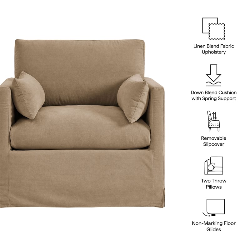 Wellfleet Slipcovered Linen-Blend Armchair in Almond