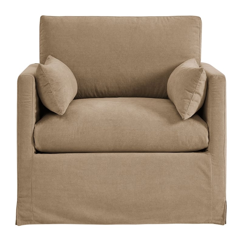 Wellfleet Slipcovered Linen-Blend Armchair in Almond