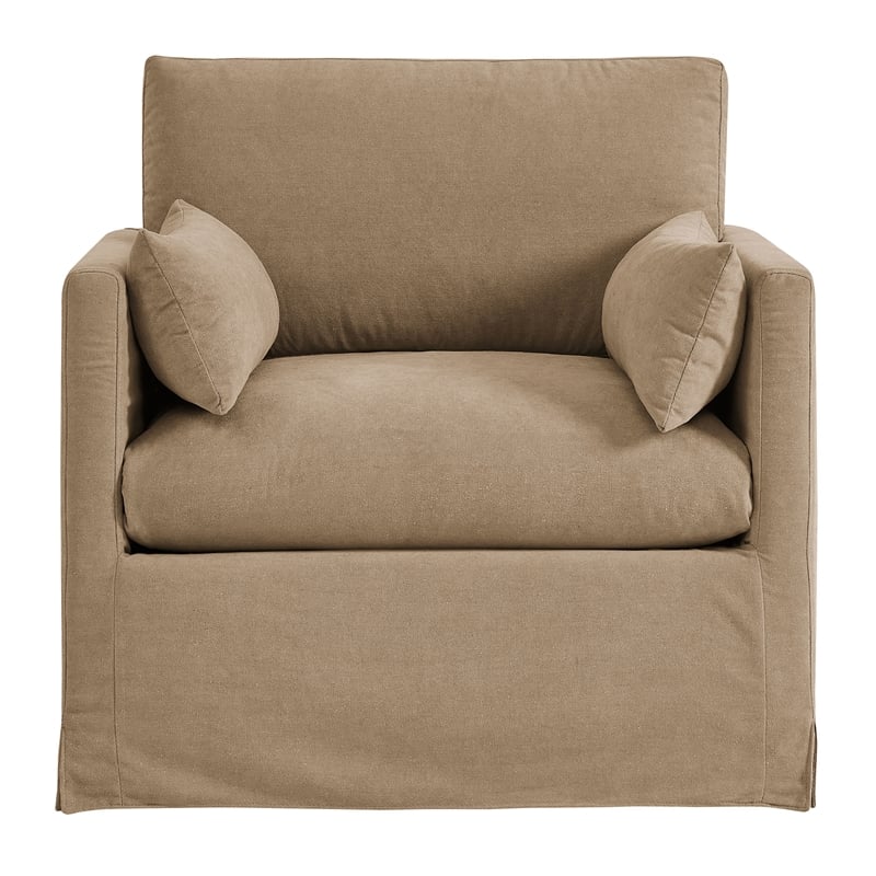 Wellfleet Slipcovered Linen-Blend Armchair in Almond
