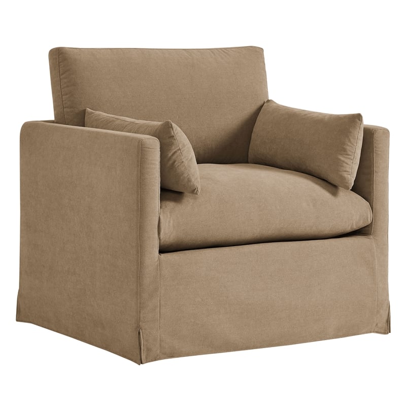 Wellfleet Slipcovered Linen-Blend Armchair in Almond