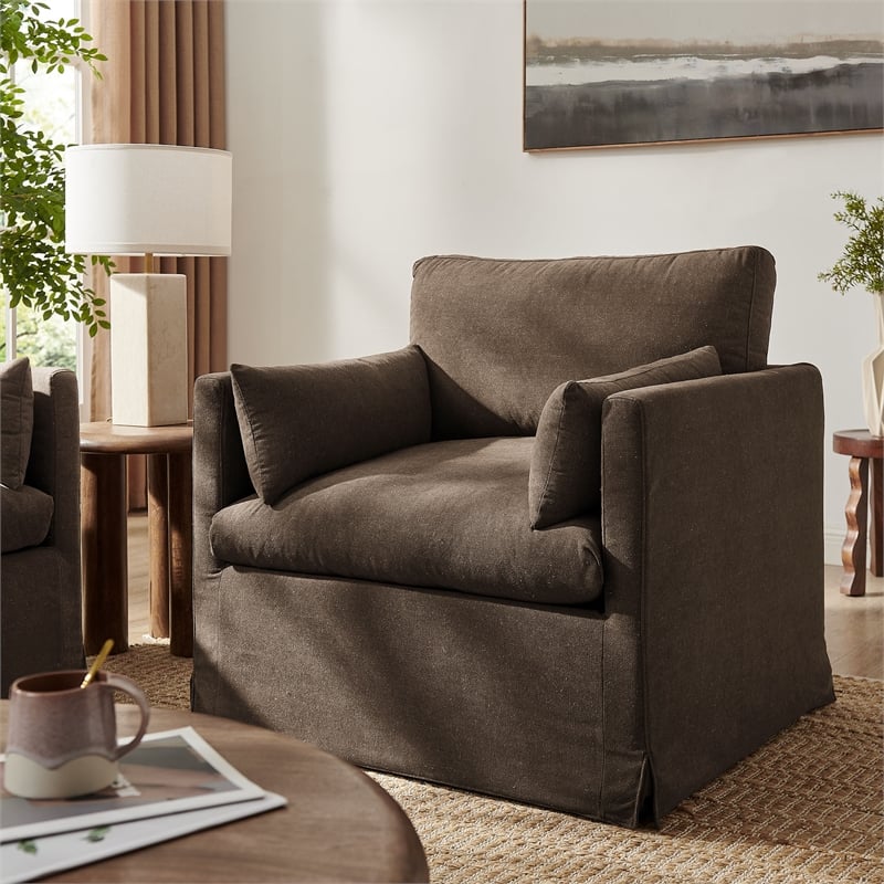 Wellfleet Slipcovered Linen-Blend Armchair in Cocoa