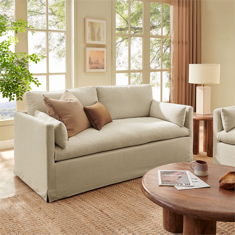 Wellfleet Slipcovered Linen-Blend Loveseat in Linen