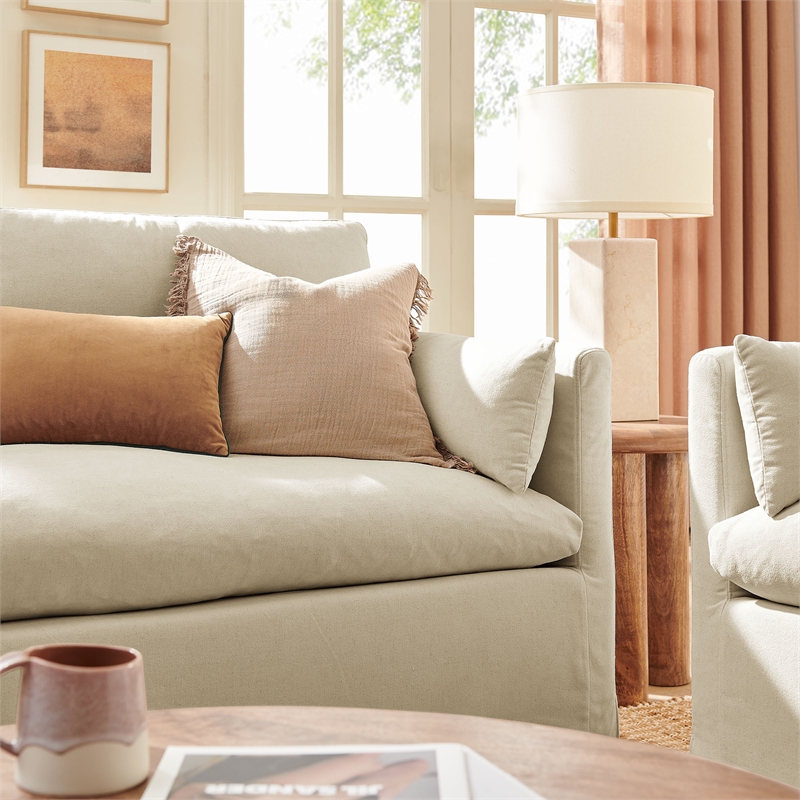 Wellfleet Slipcovered Linen-Blend Loveseat in Linen
