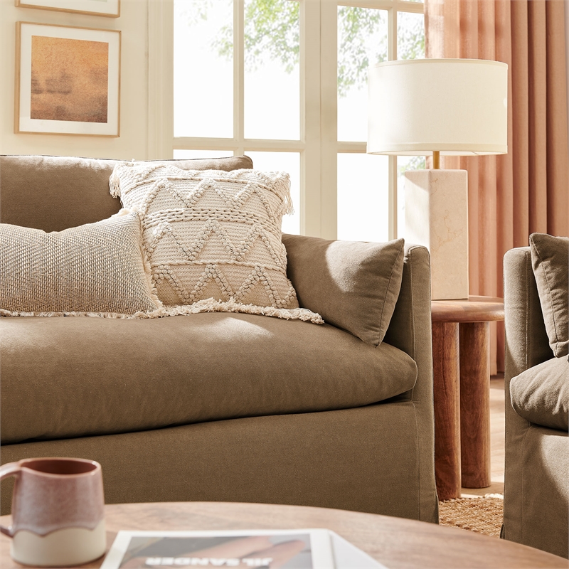 Wellfleet Slipcovered Linen-Blend Loveseat in Almond