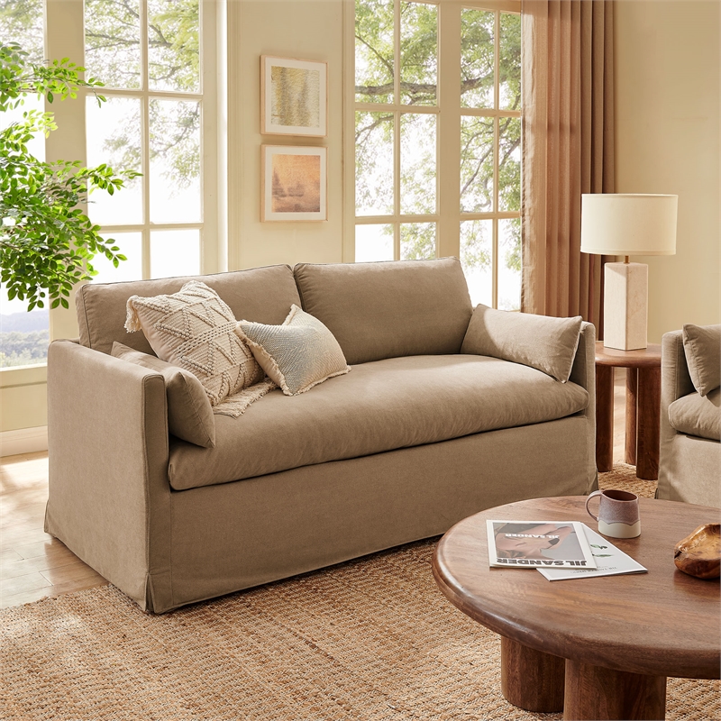 Wellfleet Slipcovered Linen-Blend Loveseat in Almond