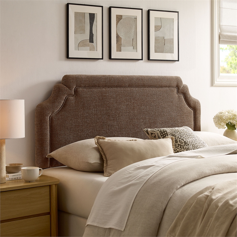 Magnolia Upholstered Fabric King Size Headboard in Mocha