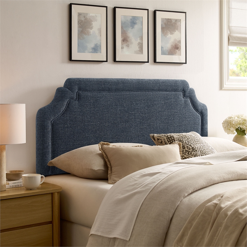 Magnolia Upholstered Fabric Full Size Headboard in Slate Blue