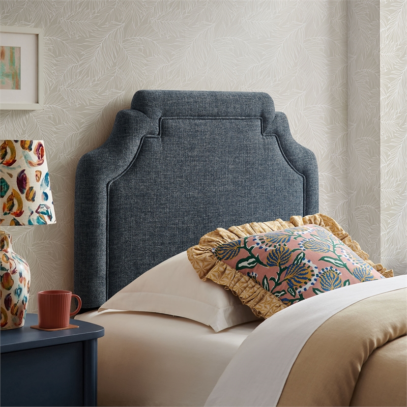 Magnolia Upholstered Fabric Twin Size Headboard in Slate Blue