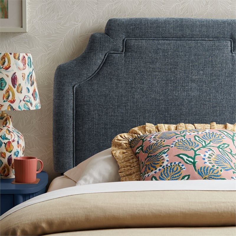Magnolia Upholstered Fabric Twin Size Headboard in Slate Blue
