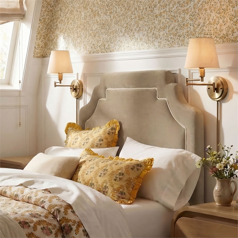Magnolia Stain-Resistant Performance Velvet Twin Size Headboard in Taupe Almond